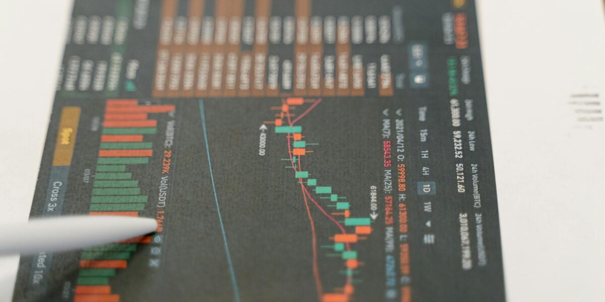 Close-up of financial graphs and stock data on a tablet, showcasing market analysis.