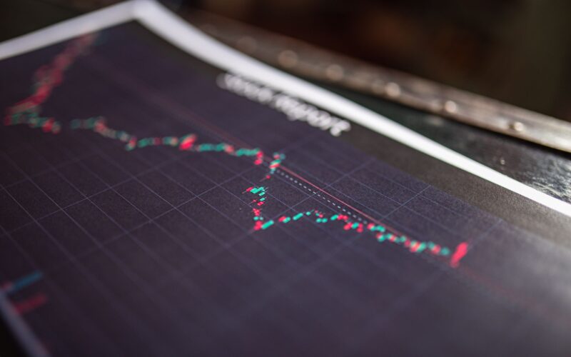 Close-up of a stock report showing a financial data graph.