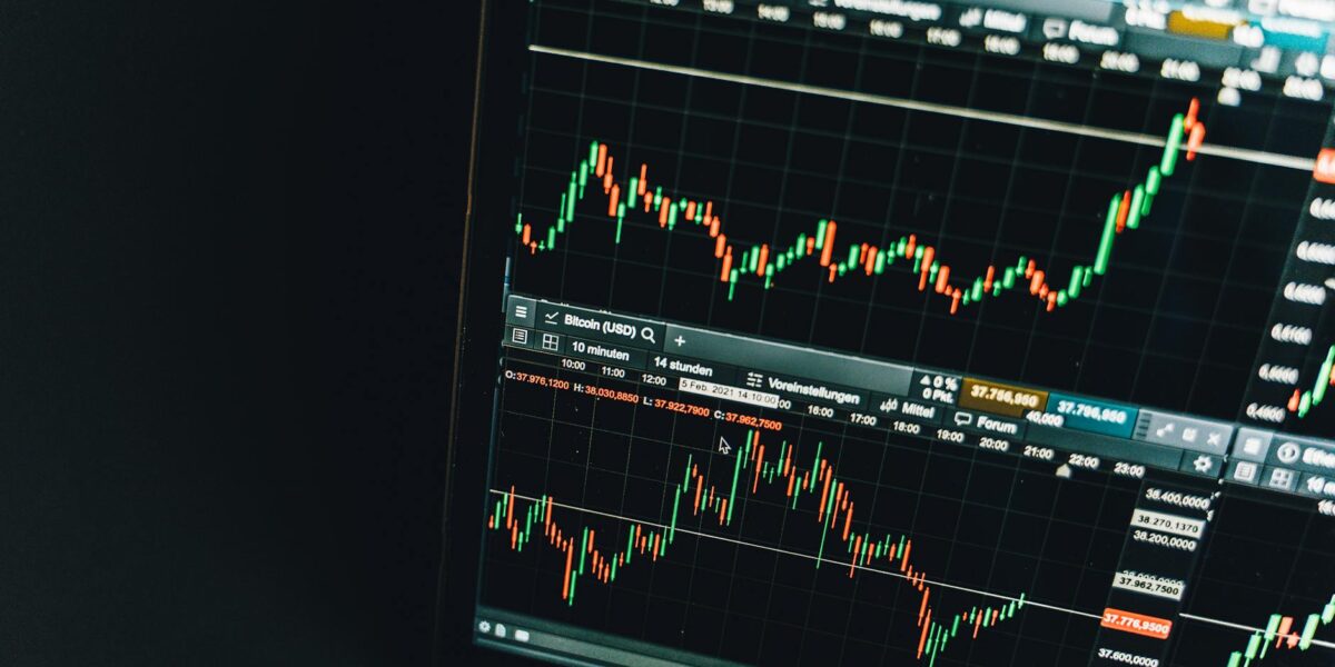 Close-up of a live cryptocurrency trading chart screen displaying dynamic market trends and analysis.