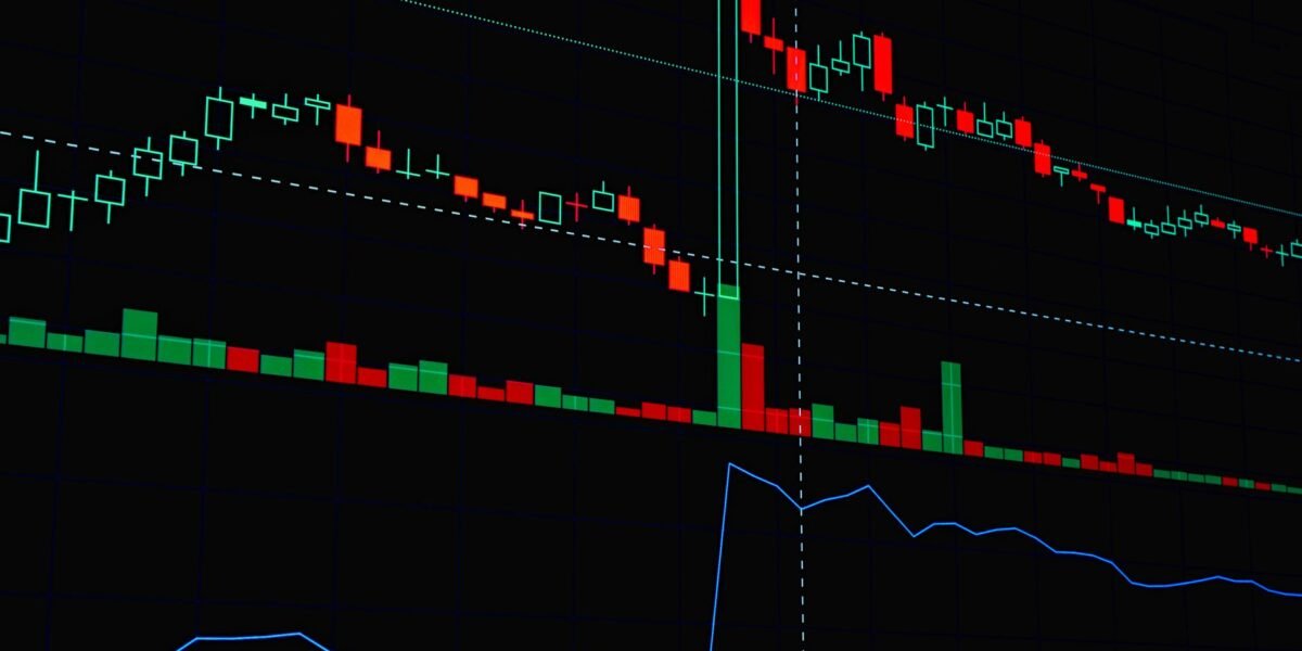 Detailed candlestick chart showing stock market trends and patterns.