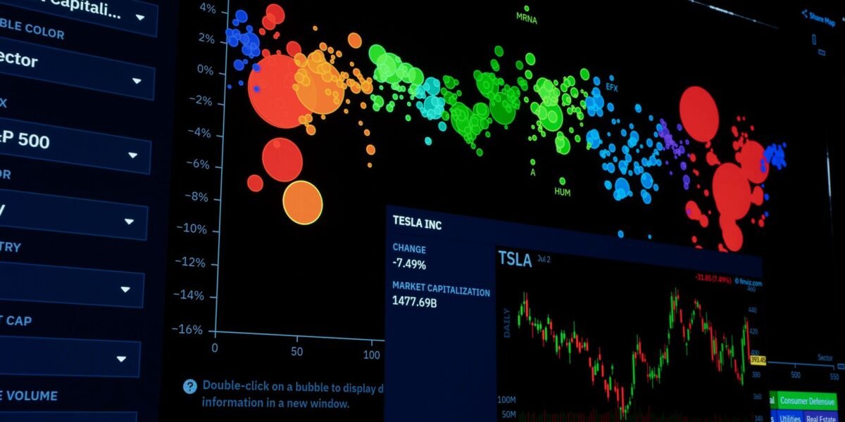 Colorful data visualization of stock market trends with financial charts.