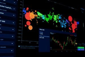 Colorful data visualization of stock market trends with financial charts.
