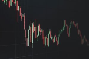 Stock market data chart showing trends in red and green. Perfect for financial and business themes.