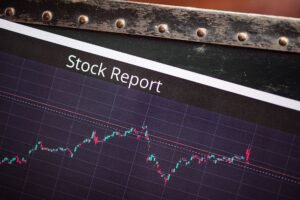Detailed view of a stock report displaying a market performance graph with data trends.