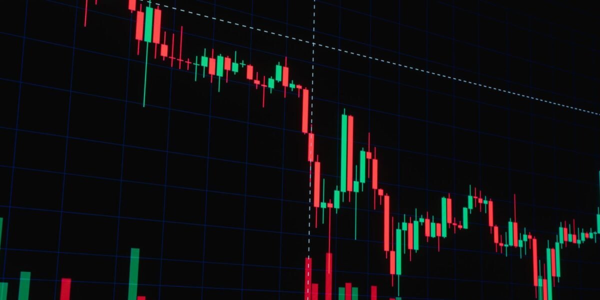 Financial candlestick chart showing market trends and data visualization.