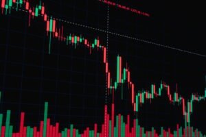 Financial candlestick chart showing market trends and data visualization.