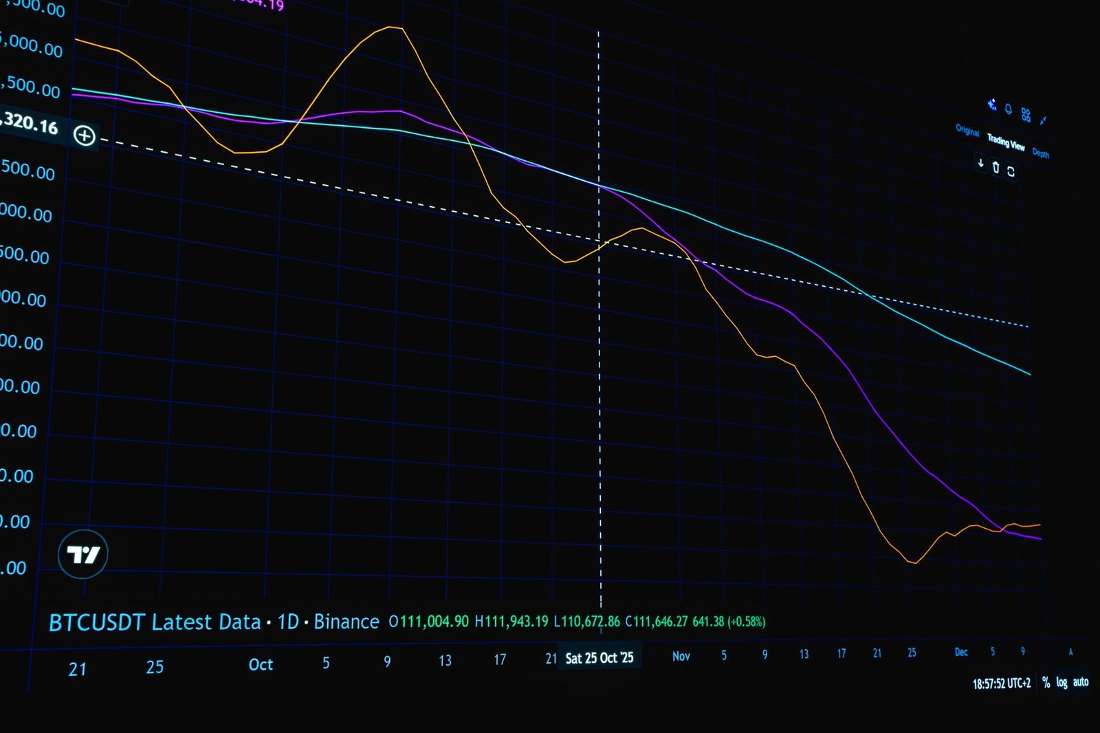 Detailed cryptocurrency market trends shown on a digital trading chart.