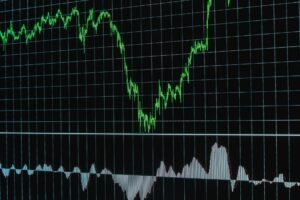 Financial chart with ascending trends on a grid background, ideal for business or stock market themes.