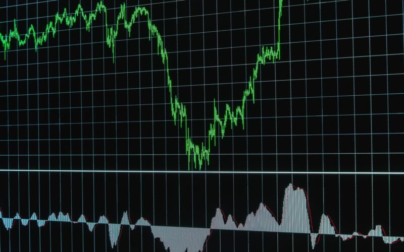 Financial chart with ascending trends on a grid background, ideal for business or stock market themes.