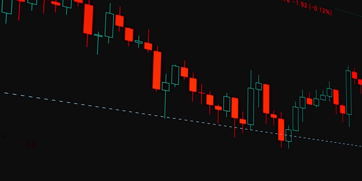 A detailed financial trading chart showing a candlestick pattern with market trends.