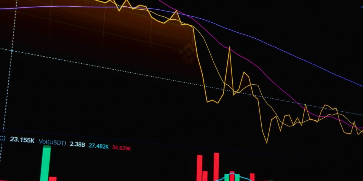 Colorful stock market chart displaying trading volume and trends, ideal for financial analysis.