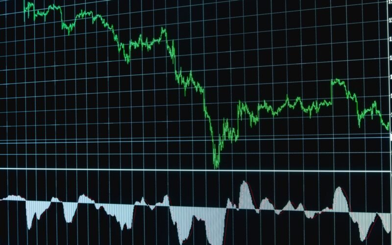 Detailed financial chart showing a downward trend, ideal for economics and stock market analysis.
